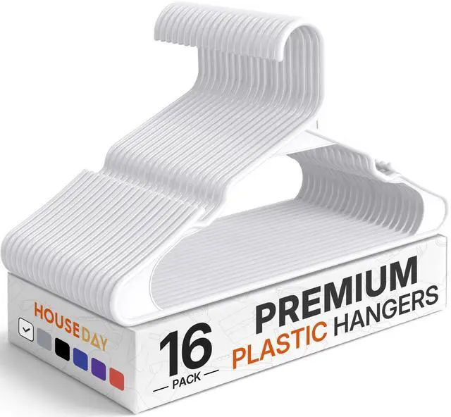 Main image of Plastic Hangers 16 Pack - Adult Clothes Hangers White - Space Saving, Non-Slip, Durable & Sturdy Hanger with Shoulder Grooves for Closet, Perfect Slim Coat Hanger - Ganchos para Colgar Ropa