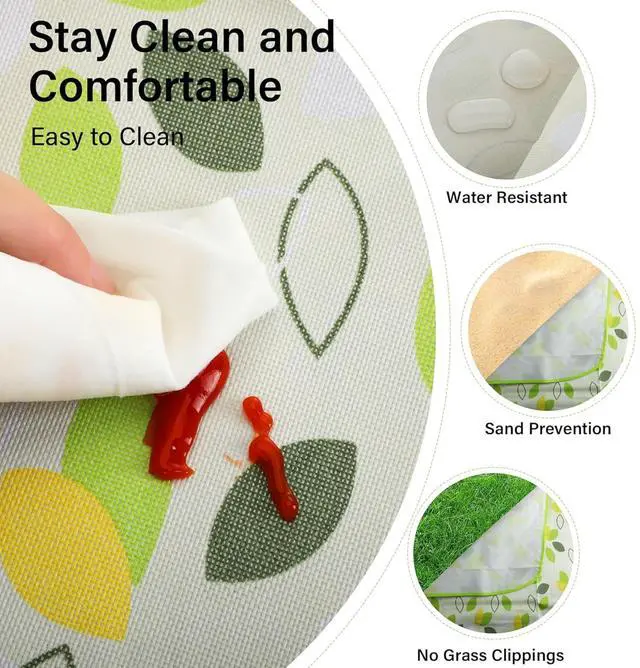 Alt view image 5 of 7 - 80" x 120" Sandproof Waterproof Picnic Blanket, Beach Mat for Outdoor Camping Hiking Park, Portable with Tote Bag,Non-Stick to Sand and Grass,Foldable for Indoor and Outdoor Use (Green Leaf)