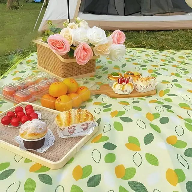 Alt view image 6 of 7 - 80" x 120" Sandproof Waterproof Picnic Blanket, Beach Mat for Outdoor Camping Hiking Park, Portable with Tote Bag,Non-Stick to Sand and Grass,Foldable for Indoor and Outdoor Use (Green Leaf)