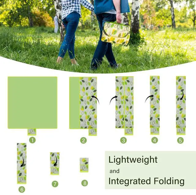 Alt view image 4 of 7 - 80" x 120" Sandproof Waterproof Picnic Blanket, Beach Mat for Outdoor Camping Hiking Park, Portable with Tote Bag,Non-Stick to Sand and Grass,Foldable for Indoor and Outdoor Use (Green Leaf)