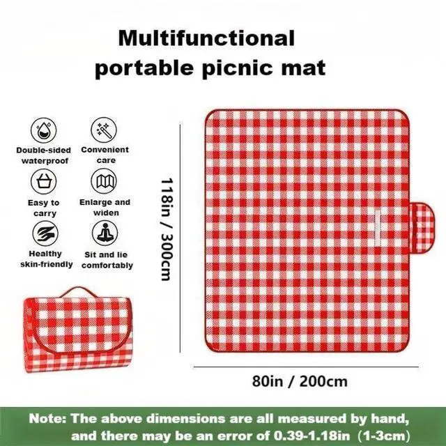 Alt view image 2 of 5 - 80"x118"Sandproof Waterproof Picnic Blanket, Beach Mat for Outdoor Hiking Park,Portable with Tote Bag,Non-Stick to Sand and Grass (Red and White Grid)