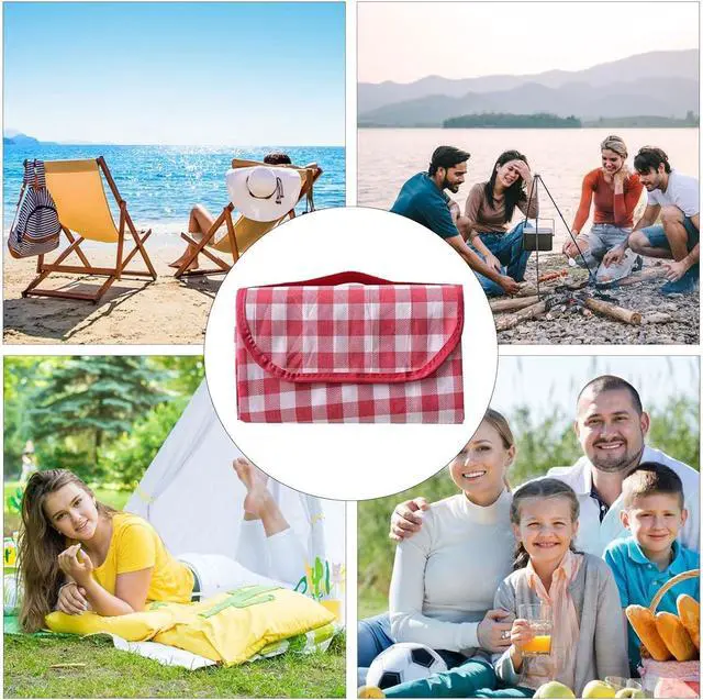 Alt view image 3 of 5 - 80"x118"Sandproof Waterproof Picnic Blanket, Beach Mat for Outdoor Hiking Park,Portable with Tote Bag,Non-Stick to Sand and Grass (Red and White Grid)
