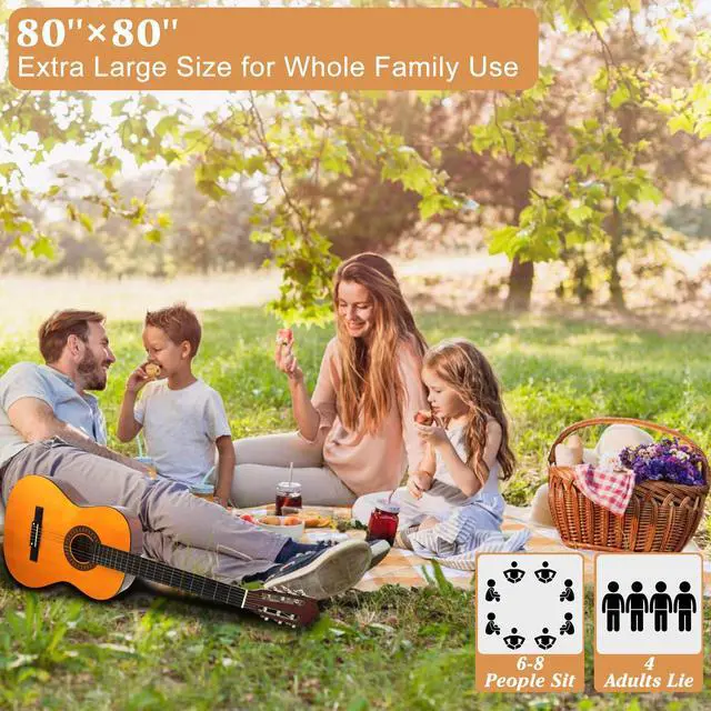 Alt view image 2 of 7 - Outdoor Picnic Blanket, Extra Large, 80''x80'' Waterproof Foldable Blankets Gingham Picnic Mat for Beach, Camping Grass Lawn Park Accessories Cute Couple Ideas Wedding (Yellow, 80x80)