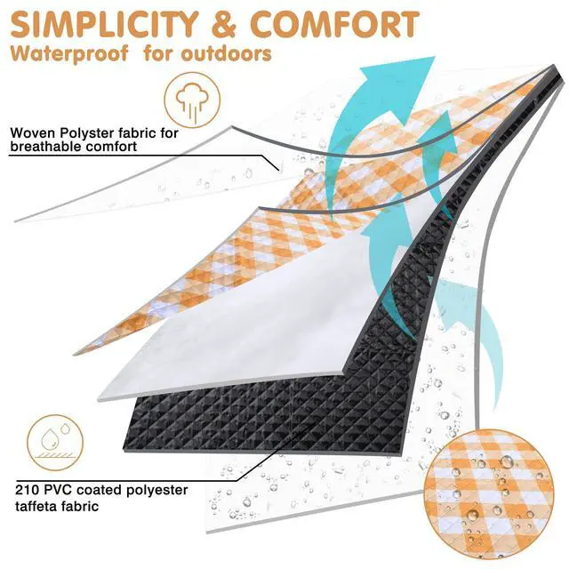 Alt view image 5 of 7 - Outdoor Picnic Blanket, Extra Large, 80''x80'' Waterproof Foldable Blankets Gingham Picnic Mat for Beach, Camping Grass Lawn Park Accessories Cute Couple Ideas Wedding (Yellow, 80x80)