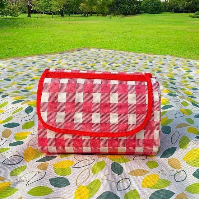 Alt view image 4 of 5 - 80"x118"Sandproof Waterproof Picnic Blanket, Beach Mat for Outdoor Hiking Park,Portable with Tote Bag,Non-Stick to Sand and Grass (Red and White Grid)