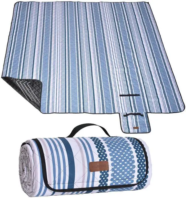 Main image of Oversized Waterproof Picnic Mat, Suitable for Camping, Outdoor, Beach, Party and Concert. (Dark Blue & Light Blue, 80" * 80")
