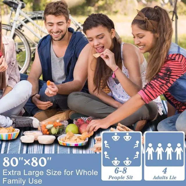 Alt view image 2 of 7 - Oversized Waterproof Picnic Mat, Suitable for Camping, Outdoor, Beach, Party and Concert. (Dark Blue & Light Blue, 80" * 80")