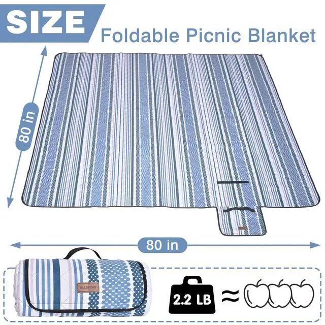 Alt view image 3 of 7 - Oversized Waterproof Picnic Mat, Suitable for Camping, Outdoor, Beach, Party and Concert. (Dark Blue & Light Blue, 80" * 80")