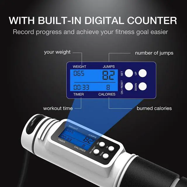 Alt view image 3 of 7 - Jump Rope, Jump Rope with Counter, Workout Jumping Rope with Steel Ball Bearings, Adjustable Length Speed Skipping Rope for Men Women Kids Home Gym, Crossfit, Fitness Exercise