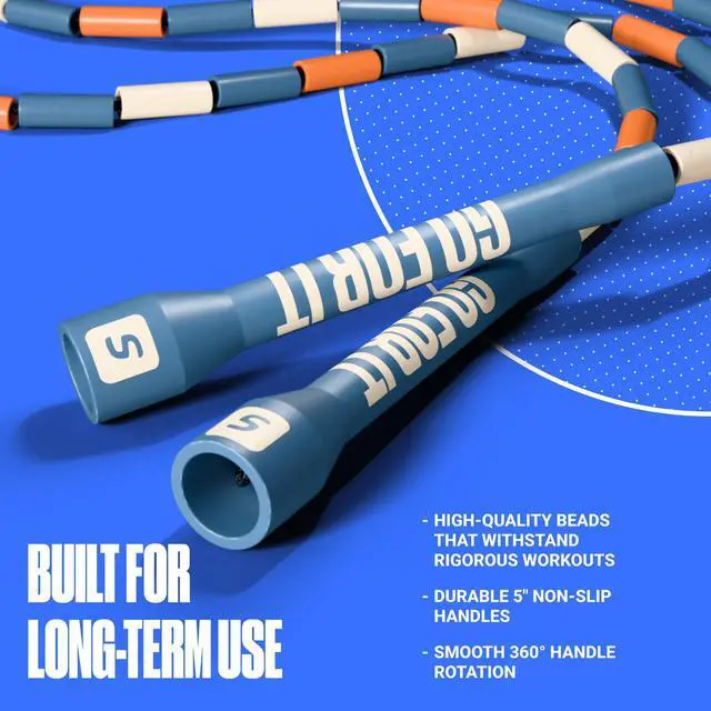 Alt view image 3 of 4 - Custom-Fit Beaded Jump Rope Adjustable Length for Kids & Adults, Men & Women Durable Fitness Rope for Gym & Home