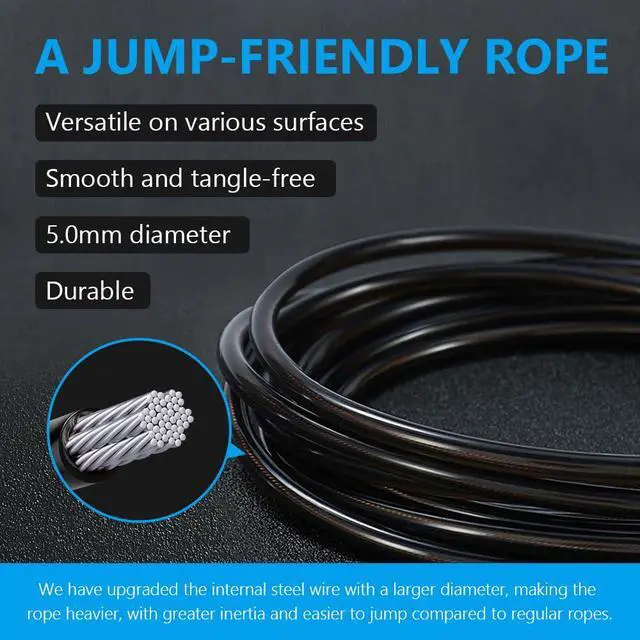 Alt view image 2 of 6 - Jump Rope, jump ropes 1/2 lb Weighted Jump Rope for Boxing, Cardio, Crossfit Workout, 8~10ft Range Adjustable Length Steel Ropes with Ball Bearings and Metal Handles, Jumpropes Suitable for Men