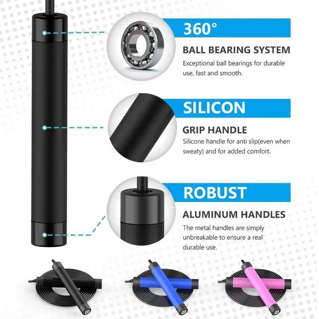 Alt view image 4 of 6 - Jump Rope, jump ropes 1/2 lb Weighted Jump Rope for Boxing, Cardio, Crossfit Workout, 8~10ft Range Adjustable Length Steel Ropes with Ball Bearings and Metal Handles, Jumpropes Suitable for Men
