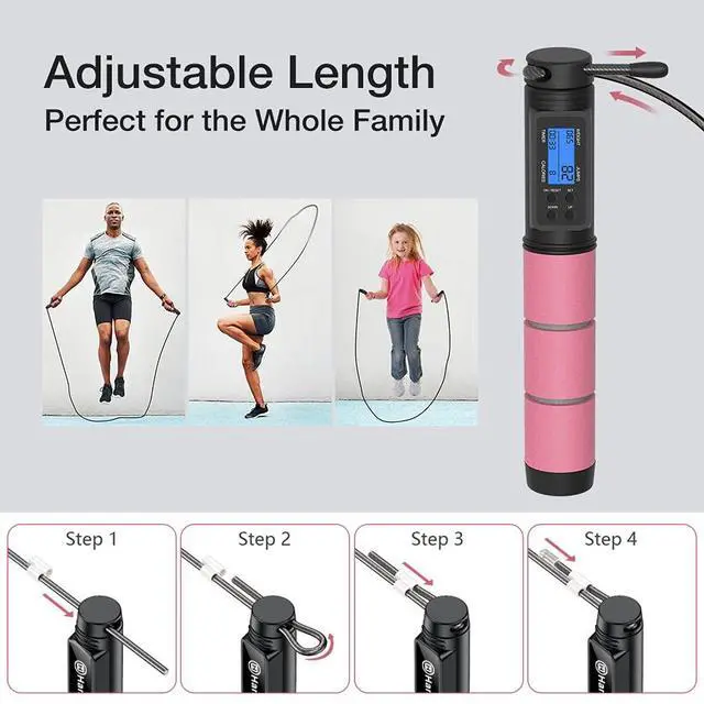Alt view image 5 of 5 - Jump Rope, Jump Rope with Counter, Workout Jumping Rope with Steel Ball Bearings, Adjustable Length Speed Skipping Rope for Men Women Kids Home Gym, Crossfit, Fitness Exercise