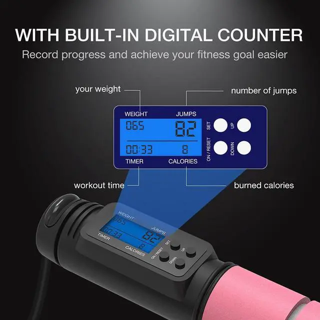 Alt view image 3 of 5 - Jump Rope, Jump Rope with Counter, Workout Jumping Rope with Steel Ball Bearings, Adjustable Length Speed Skipping Rope for Men Women Kids Home Gym, Crossfit, Fitness Exercise