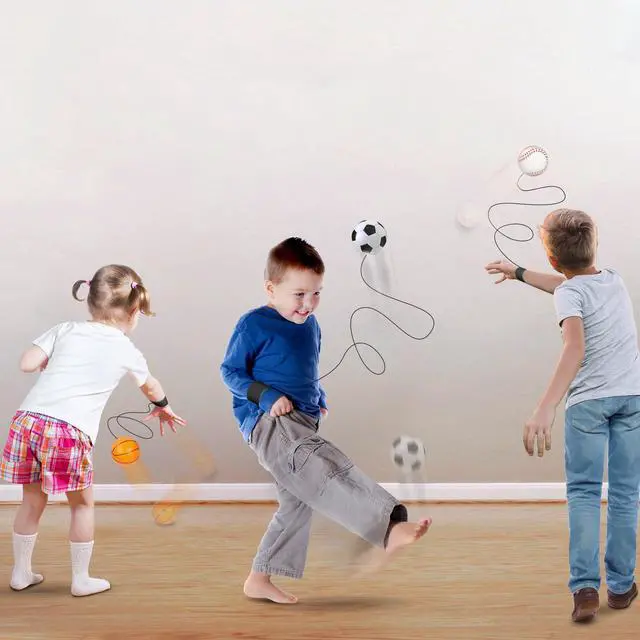 Alt view image 6 of 6 - 2.25 Inch Sports Wrist Balls - Set of 3 - Includes Basketball, Baseball, and Soccer Ball Wristband Toys - Durable Foam String Attached Rebound Balls - Party Favor, Gift Idea for Kids