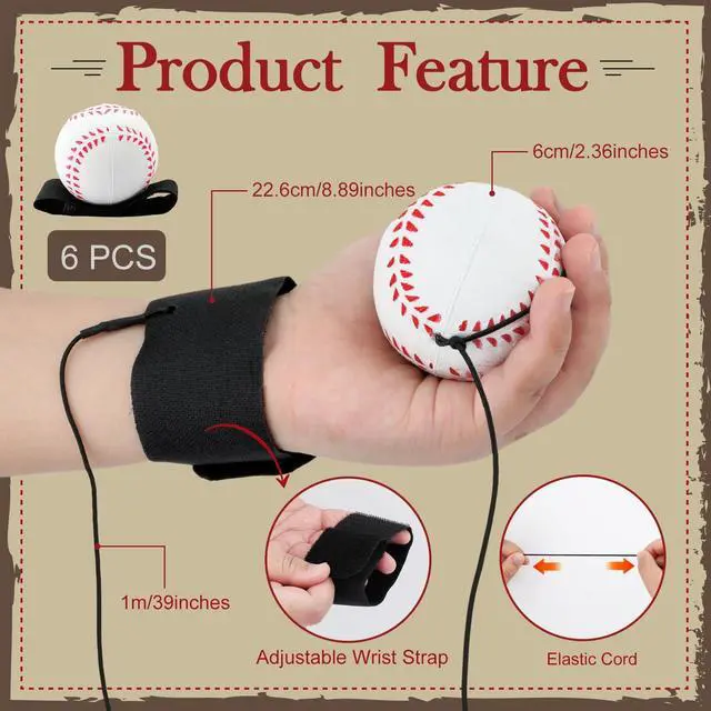 Alt view image 2 of 7 - 6 PCS Wrist Return Ball on a String 2.36 Rebound Return Sport Balls with Elastic Strap Baseball Soccer Tennis Practice Party Favors, Wrist Exercise and Fun Play for Kids & Adults