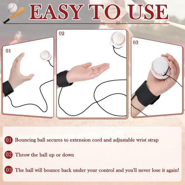Alt view image 3 of 7 - 6 PCS Wrist Return Ball on a String 2.36 Rebound Return Sport Balls with Elastic Strap Baseball Soccer Tennis Practice Party Favors, Wrist Exercise and Fun Play for Kids & Adults