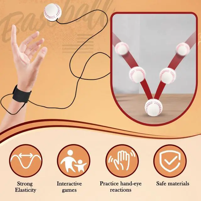 Alt view image 4 of 7 - 6 PCS Wrist Return Ball on a String 2.36 Rebound Return Sport Balls with Elastic Strap Baseball Soccer Tennis Practice Party Favors, Wrist Exercise and Fun Play for Kids & Adults