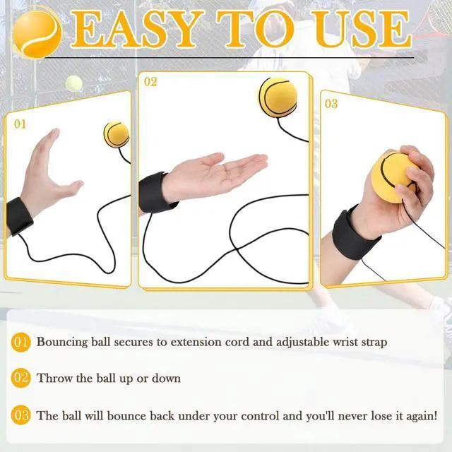 Alt view image 4 of 7 - 4 PCS Wrist Return Ball on a String 2.36 Inches Rebound Sport Balls with Elastic Strap Baseball Soccer Tennis Practice Party Favors, Wrist Exercise and Fun Play for Kids & Adults