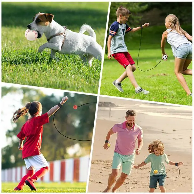 Alt view image 7 of 7 - 4 PCS Wrist Return Ball on a String 2.36 Inches Rebound Sport Balls with Elastic Strap Baseball Soccer Tennis Practice Party Favors, Wrist Exercise and Fun Play for Kids & Adults