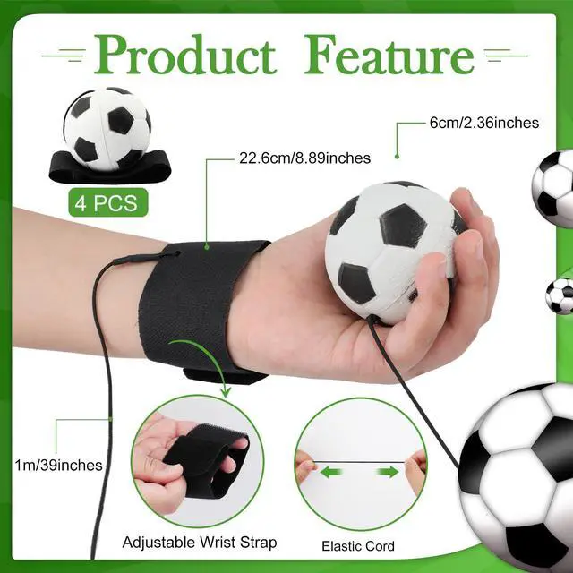 Alt view image 2 of 7 - 4 PCS Wrist Return Ball on a String 2.36 Inches Rebound Sport Balls with Elastic Strap Baseball Soccer Tennis Practice Party Favors, Wrist Exercise and Fun Play for Kids & Adults