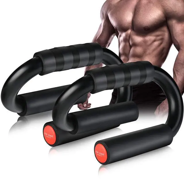 Main image of AIR-ONE SPORTS Push Up Bars, Extra Thick Non-Slip Foam Grip, Sturdy S-Shaped Structure Push Up Stands, Wrist Protection Handles for Strength Training Home Gym, Supports Users Over 200 lbs, Black & Red