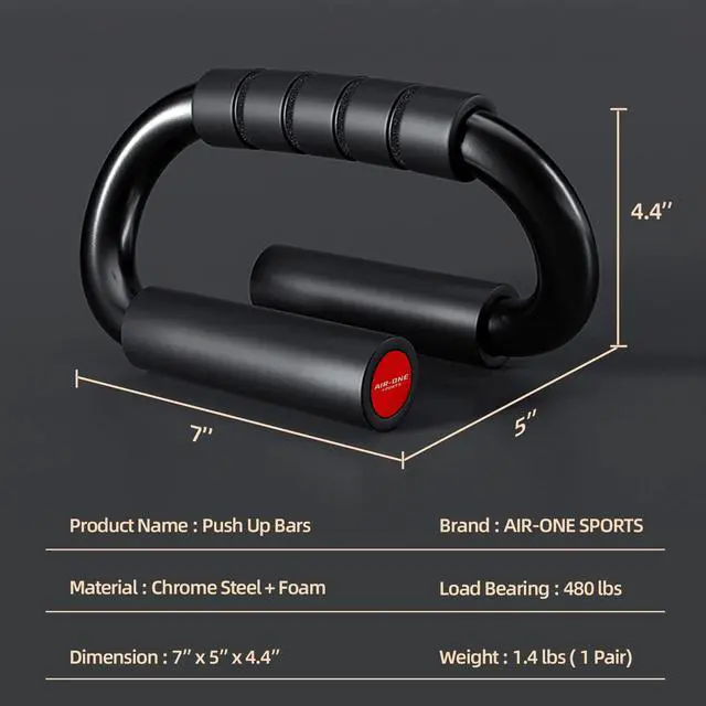 Alt view image 2 of 7 - AIR-ONE SPORTS Push Up Bars, Extra Thick Non-Slip Foam Grip, Sturdy S-Shaped Structure Push Up Stands, Wrist Protection Handles for Strength Training Home Gym, Supports Users Over 200 lbs, Black & Red