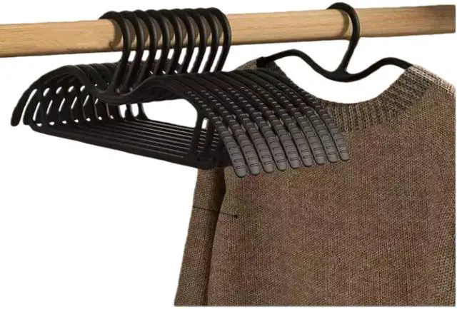 Main image of 10Pack Coat Hanger Curved Non-Slip Grip Plastic Short Neck Clothes Hangers for Coats, Pants & Dress Black