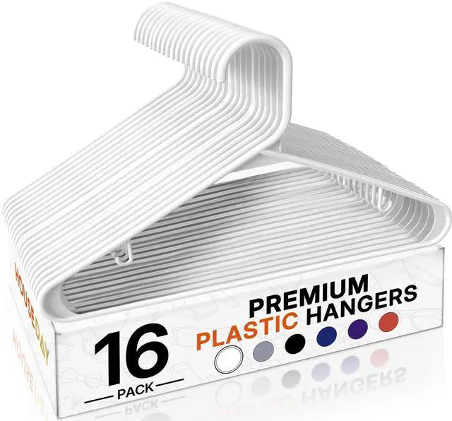 Main image of White Plastic Hangers 16 Pack, Space Saving Coat Hanger, Clothes Hanger with Non Slip Hooks, Plastic Clothing Hangers for Closet, Ideal for Everyday Use on Shirts, Coats, Pants, Dress
