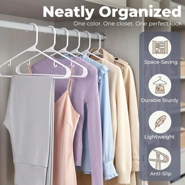 Alt view image 2 of 7 - White Plastic Hangers 16 Pack, Space Saving Coat Hanger, Clothes Hanger with Non Slip Hooks, Plastic Clothing Hangers for Closet, Ideal for Everyday Use on Shirts, Coats, Pants, Dress