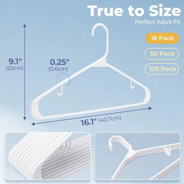 Alt view image 3 of 7 - White Plastic Hangers 16 Pack, Space Saving Coat Hanger, Clothes Hanger with Non Slip Hooks, Plastic Clothing Hangers for Closet, Ideal for Everyday Use on Shirts, Coats, Pants, Dress
