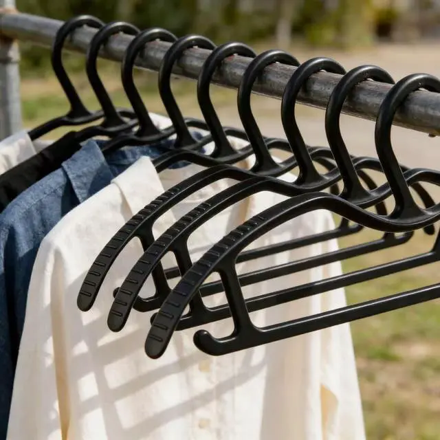 Alt view image 5 of 5 - 10Pack Coat Hanger Curved Non-Slip Grip Plastic Short Neck Clothes Hangers for Coats, Pants & Dress Black