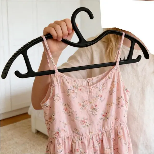 Alt view image 3 of 5 - 10Pack Coat Hanger Curved Non-Slip Grip Plastic Short Neck Clothes Hangers for Coats, Pants & Dress Black