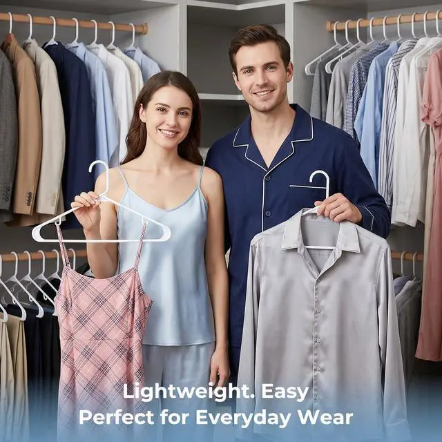 Alt view image 7 of 7 - White Plastic Hangers 16 Pack, Space Saving Coat Hanger, Clothes Hanger with Non Slip Hooks, Plastic Clothing Hangers for Closet, Ideal for Everyday Use on Shirts, Coats, Pants, Dress