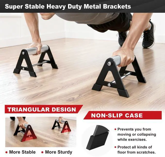 Alt view image 3 of 5 - Push Up Bar - All-aluminum Lightweight Pushup Stands with Non-Slip Base, 660LB Capacity, Portable Home Gym Equipment for Strength Training & Floor WorkoutsBlack6.5inch