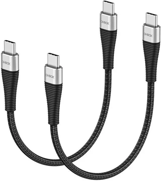 Main image of USB C to USB C Cable (2Pack 1FT, 100W) Short Charger Cable Fast Charging Cord Braided, Type C Cable for iPhone 17 Pro Max, 16/15, iPad Pro/Air/Mini, MacBook, Samsung, Pixel, Tablet & Laptop - Black