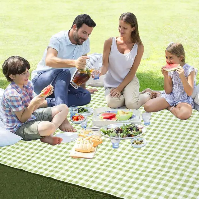 Alt view image 5 of 7 - Picnic Blanket Outdoor Extra Large Picnic Mat 80"X60" Camping Blanket Beach Blanket Foldable Waterproof Sand Mat Hiking Travel Family Concerts(Green)