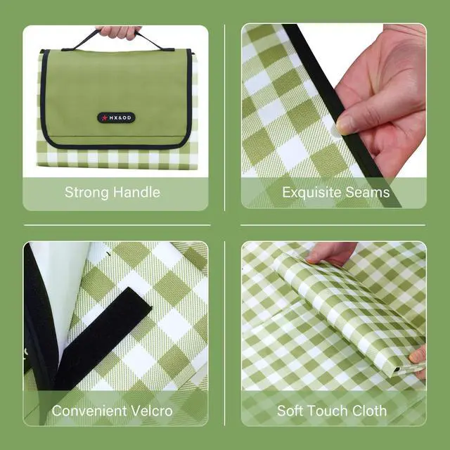 Alt view image 4 of 7 - Picnic Blanket Outdoor Extra Large Picnic Mat 80"X60" Camping Blanket Beach Blanket Foldable Waterproof Sand Mat Hiking Travel Family Concerts(Green)