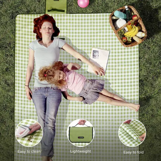 Alt view image 6 of 7 - Picnic Blanket Outdoor Extra Large Picnic Mat 80"X60" Camping Blanket Beach Blanket Foldable Waterproof Sand Mat Hiking Travel Family Concerts(Green)