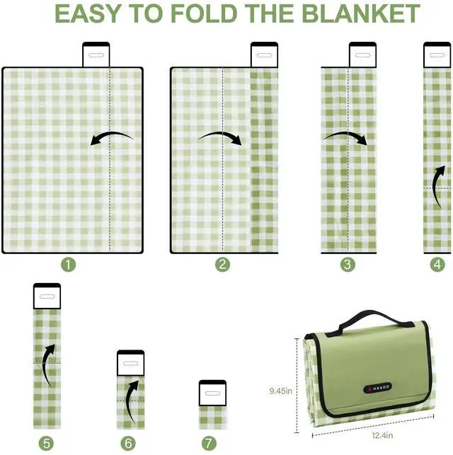 Alt view image 7 of 7 - Picnic Blanket Outdoor Extra Large Picnic Mat 80"X60" Camping Blanket Beach Blanket Foldable Waterproof Sand Mat Hiking Travel Family Concerts(Green)