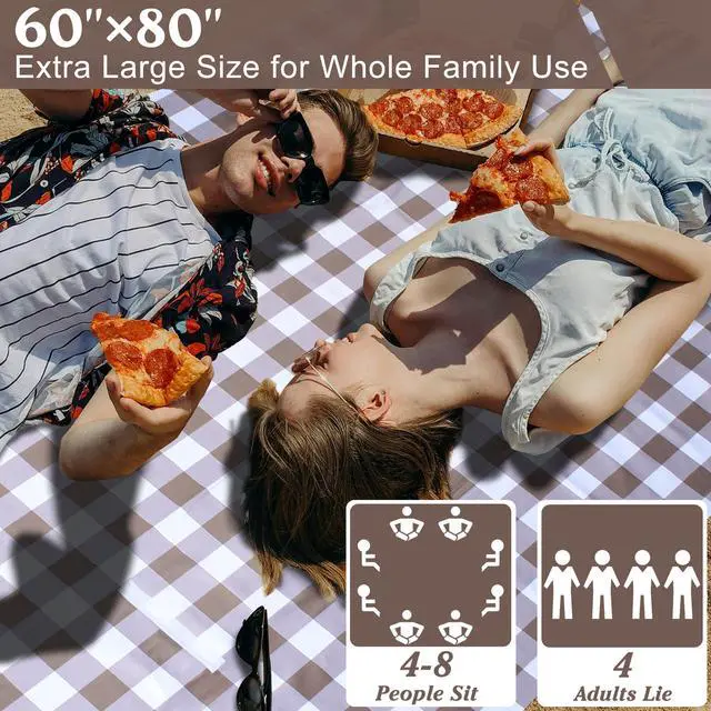 Alt view image 2 of 7 - 80"x60" Waterproof Sandproof Picnic Mat - Portable Foldable Outdoor Blanket for Beach, Park, Travel & Indoor Use - Lightweight Compact Design, Easy-Carry (Light Brown)