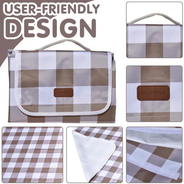 Alt view image 5 of 7 - 80"x60" Waterproof Sandproof Picnic Mat - Portable Foldable Outdoor Blanket for Beach, Park, Travel & Indoor Use - Lightweight Compact Design, Easy-Carry (Light Brown)
