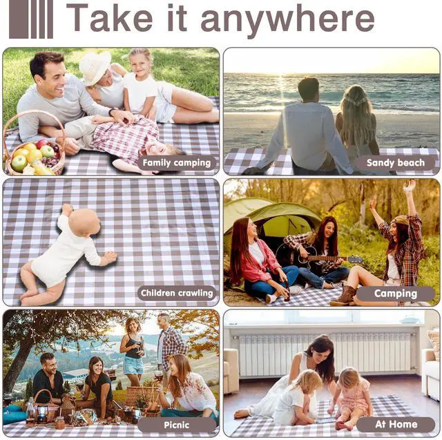 Alt view image 7 of 7 - 80"x60" Waterproof Sandproof Picnic Mat - Portable Foldable Outdoor Blanket for Beach, Park, Travel & Indoor Use - Lightweight Compact Design, Easy-Carry (Light Brown)
