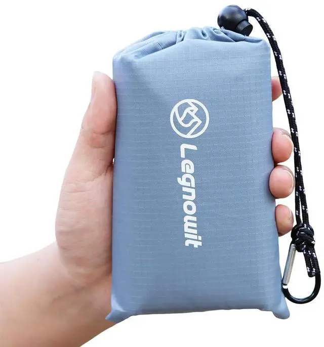 Main image of Outdoor Pocket Blanket, 55"x60" Waterproof Foldable Compact Small Picnic Blanket, Ultralight Tarp for Camping, Festival, Beach, Hiking, Backpacking, Travel, Stakes Included (Grey)