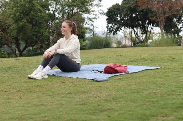 Alt view image 5 of 7 - Outdoor Pocket Blanket, 55"x60" Waterproof Foldable Compact Small Picnic Blanket, Ultralight Tarp for Camping, Festival, Beach, Hiking, Backpacking, Travel, Stakes Included (Grey)