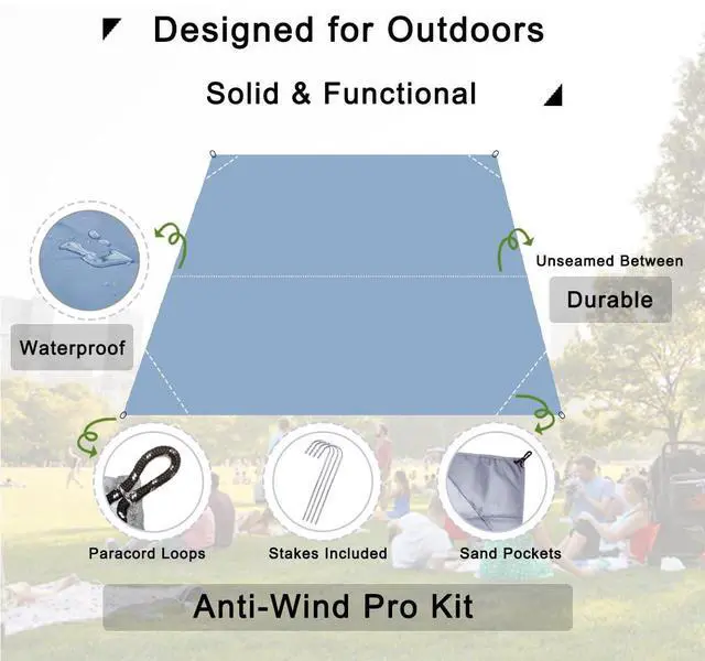 Alt view image 3 of 7 - Outdoor Pocket Blanket, 55"x60" Waterproof Foldable Compact Small Picnic Blanket, Ultralight Tarp for Camping, Festival, Beach, Hiking, Backpacking, Travel, Stakes Included (Grey)