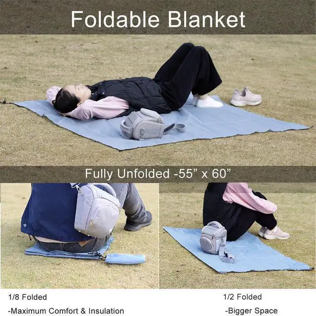 Alt view image 4 of 7 - Outdoor Pocket Blanket, 55"x60" Waterproof Foldable Compact Small Picnic Blanket, Ultralight Tarp for Camping, Festival, Beach, Hiking, Backpacking, Travel, Stakes Included (Grey)