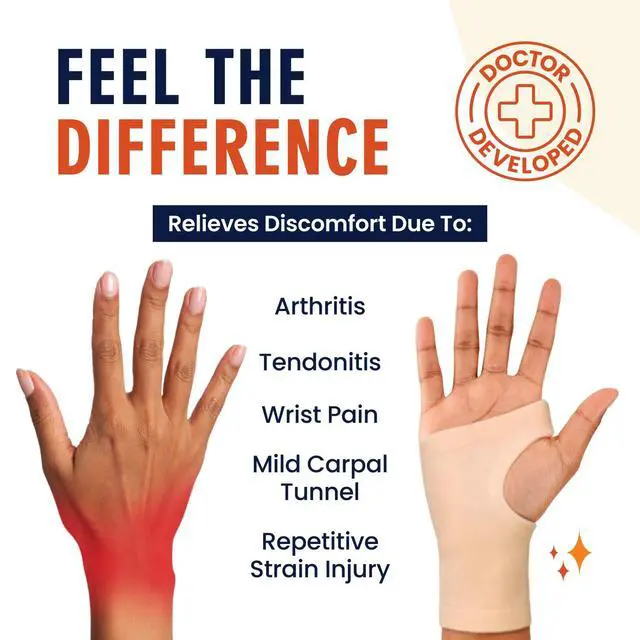 Alt view image 2 of 7 - Gel Wrist Brace - 4 ct - Waterproof Fingerless Compression Sleeve - Mild Carpal Tunnel, Arthritis & Tendonitis Relief - Fits Left & Right Hand - Men & Women - Medium