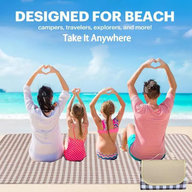 Alt view image 7 of 7 - Extra Large Picnic Blanket Beach Blankets, Outdoor Foldable Waterproof Sand Mat for Beach Camping Hiking Travel Family Concerts Grass Park Music Festival Lawn Mats (Brown, 80x60inch)
