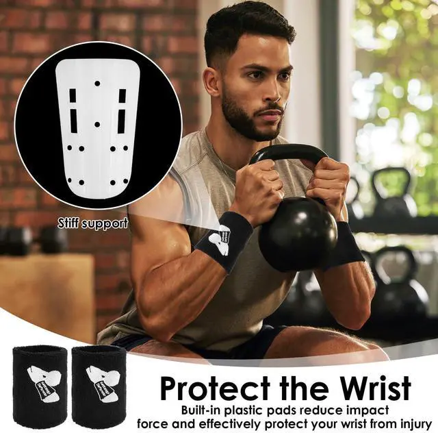 Alt view image 6 of 7 - Kettlebell Wrist Guards with Built-in PP Hard Plate for Impact Protection, Moisture-Wicking Cotton Sweatbands for Heavy Lifting & HIIT, Zero Setup Large Fit for Thicker Wrists & Users Over 220 lbs